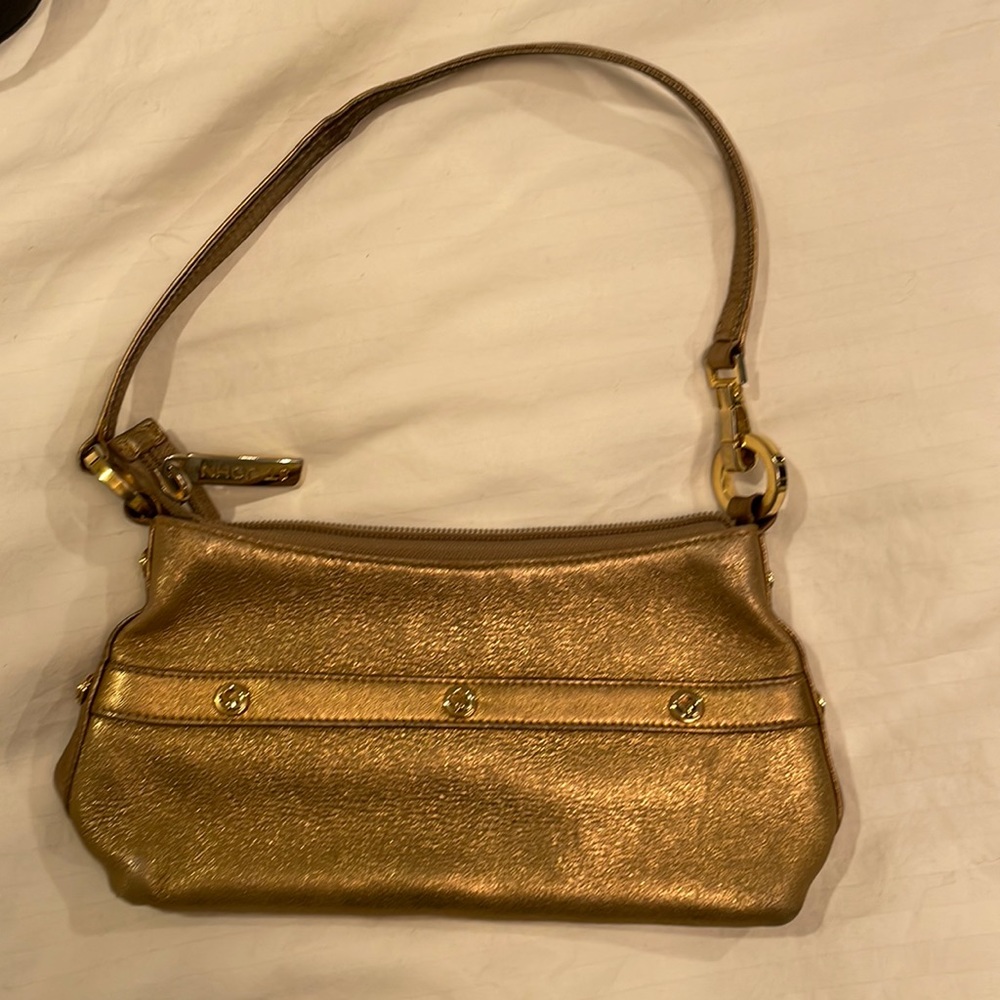 St. John Collection metallic gold mini bag.